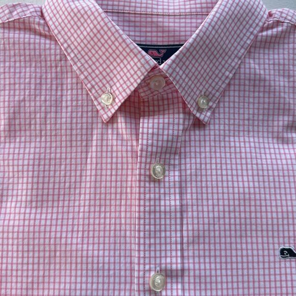VINEYARD VINES WHITE PINK CHECK WHALE BUTTON UP SHIRT 100% COTTON BOY XL - Picture 1 of 8